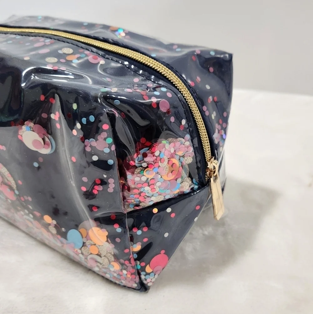 Packed Party Confetti Navy Blue Everyday Essentials Vanity Cosmetic Bag NWOT